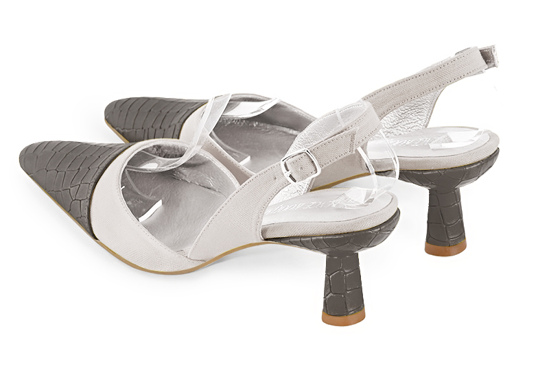 Ash grey women's slingback shoes. Tapered toe. Medium spool heels. Rear view - Florence KOOIJMAN